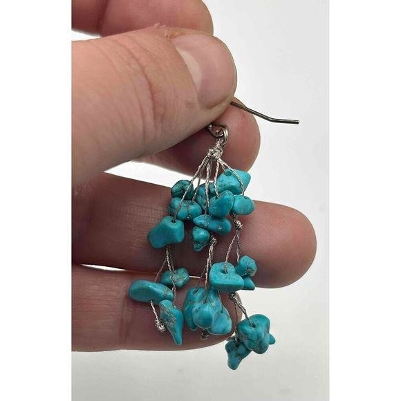 Vintage Turquoise Chip Womens Dangle Cluster Earrings - Picture 2 of 4